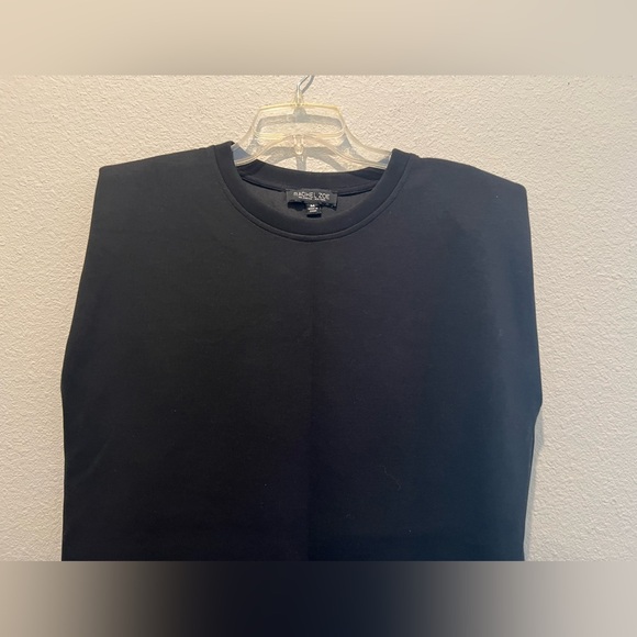 Rachel Zoe Black Strong Shoulder T-Shirt Dress Jersey Knit Sleeveless Sz M NWOT - Picture 3 of 7